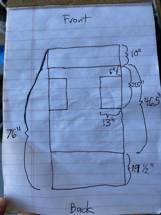 Notepad sketch of RAV4 measurements