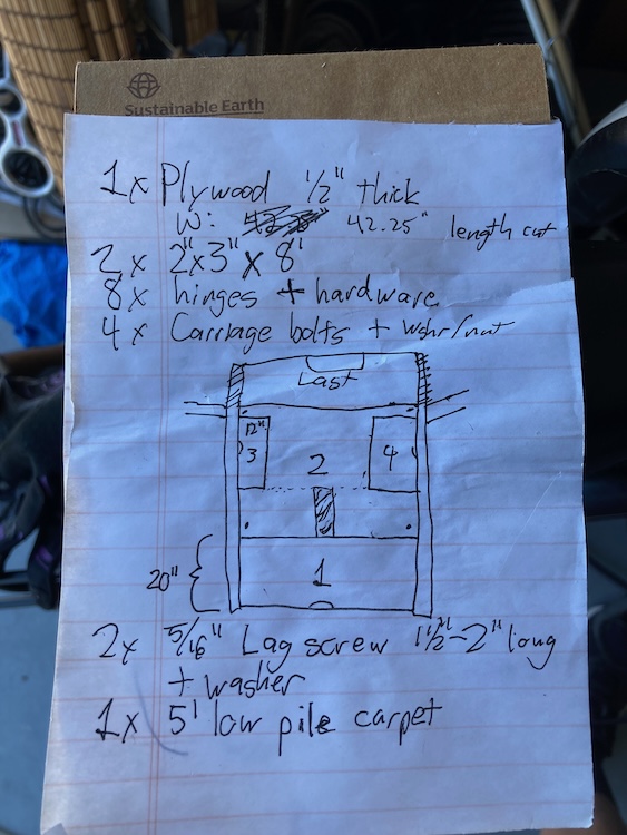 Notepad sketch and parts list