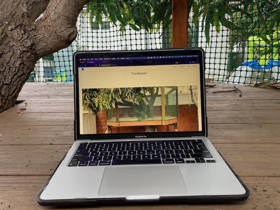 Laptop in a treehouse