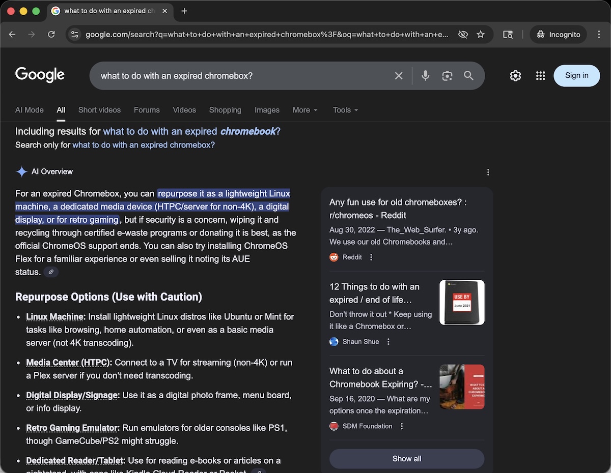 Google’s AI results showing my site’s guide as a reference