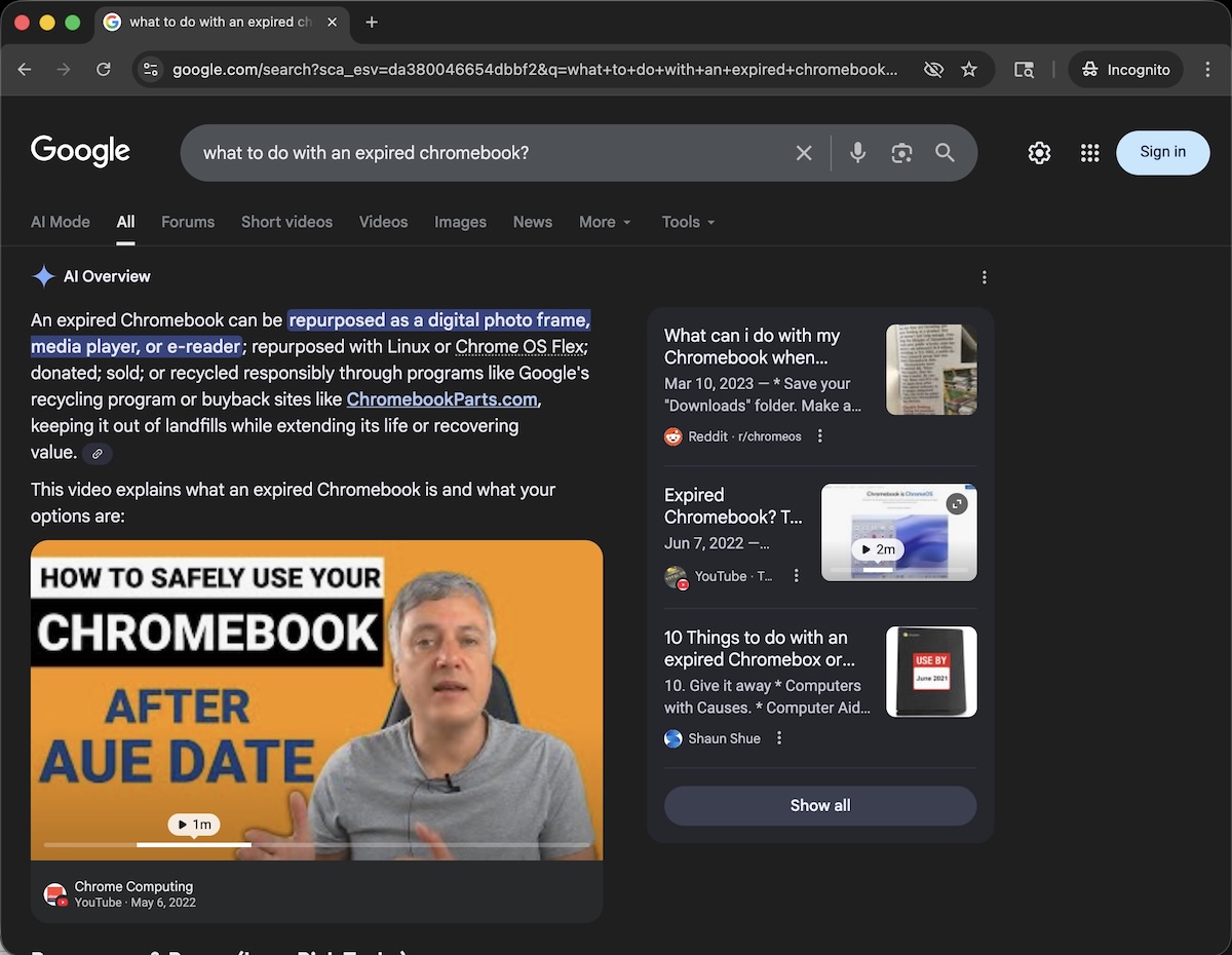 Google’s AI results showing my site’s guide as a reference