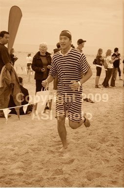 Me doing a triathlon in an old timey swimsuit
